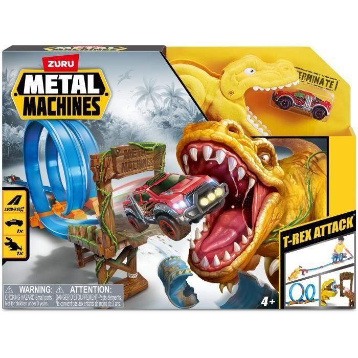 Pista metal machines dinosaurio, con 2 loopings, inlcuye 1 coche 40x30x8cm