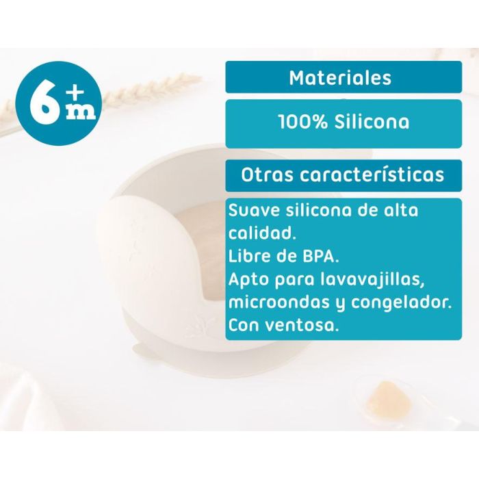 KioKids Cuenco de Silicona Caracol Beige Antideslizante con Ventosa para Bebé +6 Meses Apto Microondas y Lavavajillas 5