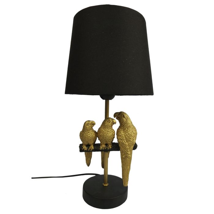 DKD Home Decor Lámpara Sobremesa Tropical Loros Negro Dorado Resina E27 50W con Pantalla Poliéster 20x39x20 cm (Pack 4 Unidades)