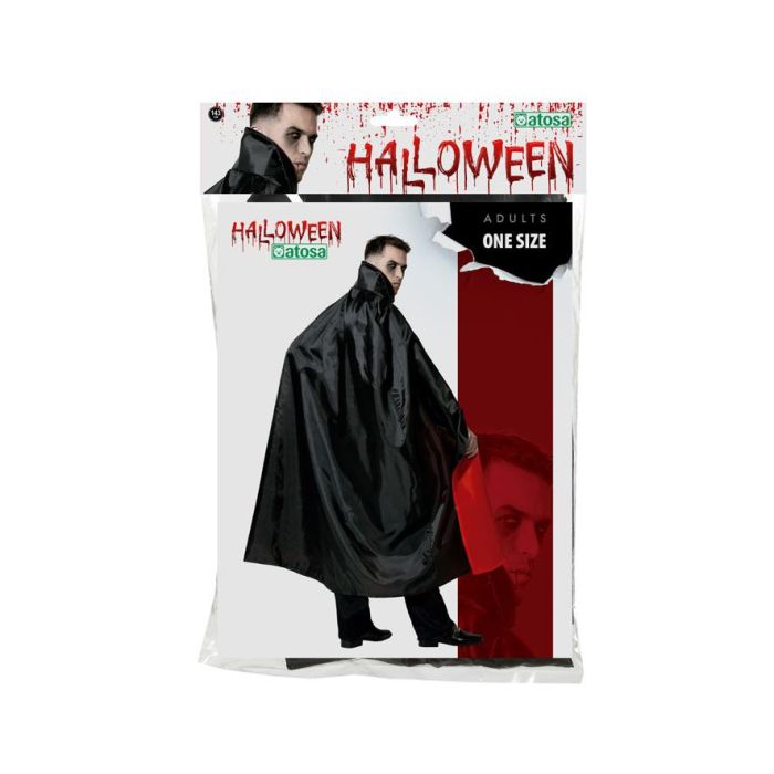 Capa de Vampiro Negra y Roja de 143 cm con Cuello Alto, Talla Única, Poliéster, Cierre de Velcro, para Disfraz Infantil de Halloween 1 Capa de Vampiro Negra y Roja de 143 cm con Cuello Alto, Talla Única, Poliéster, Cierre de Velcro, para Disfraz Infantil de Halloween 1