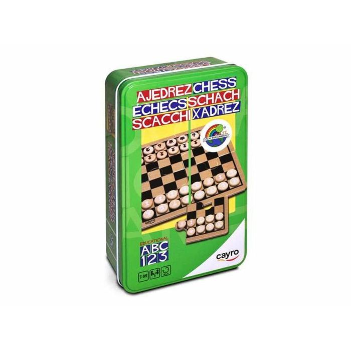 Cayro Juego de Ajedrez Clásico de Madera para Niños y Adultos, Estuche Metálico Resistente, Edad 7+ Años, Multilingüe, 12x19.5x5 cm 1