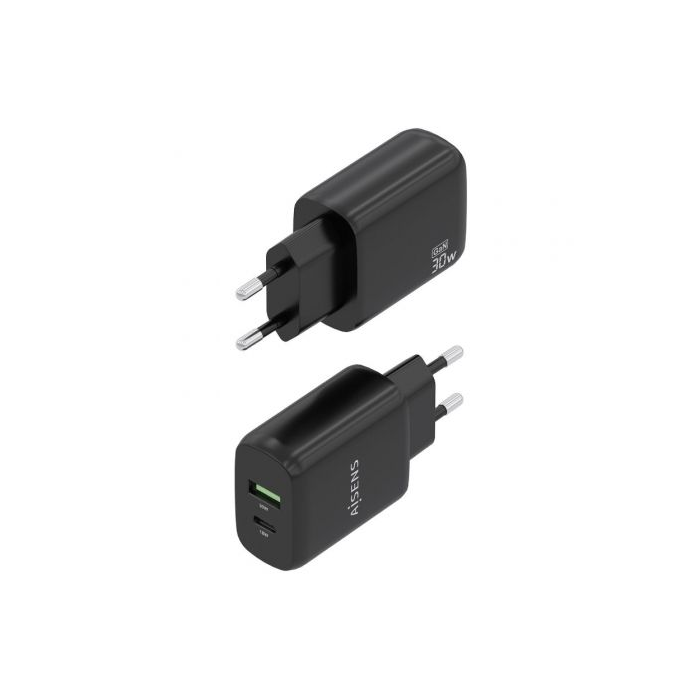 Cargador GaN de Pared Aisens A110-0924/ 1xUSB Tipo-C/ 1xUSB/ 30W/ Negro 2