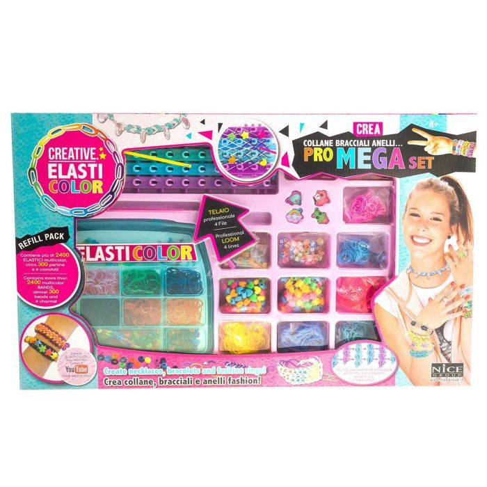 Elasticolor Maletín de Manualidades Infantil para Crear Pulseras y Collares Pro Mega Set con 2400 Elásticos (62x38x5 cm)