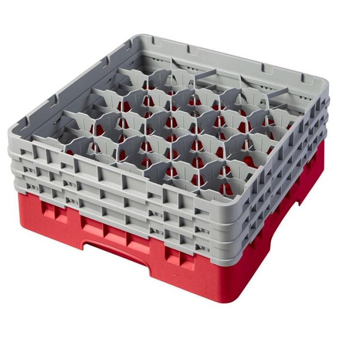CAMBRO - 20S638-163 - Cesta de lavado 20 comp. 3 alturas - 9,84 cm Ø máx. - alt. máx. 17,6 cm - 50 x 50 x 22,5 cm - Rojo