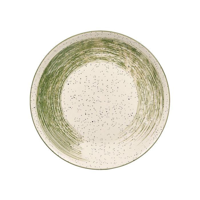 VESSIA Plato Llano Patinado Verde 26 cm, Cerámica de Porcelana, Blanco Interior (Set de 24)