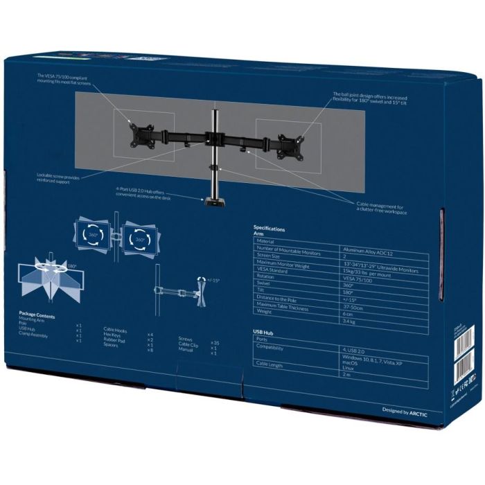 Tischhalterung für 2 Monitore bis 86cm 34" 15KG ARCTIC Z2 (Gen3) 3 Tischhalterung für 2 Monitore bis 86cm 34" 15KG ARCTIC Z2 (Gen3) 3