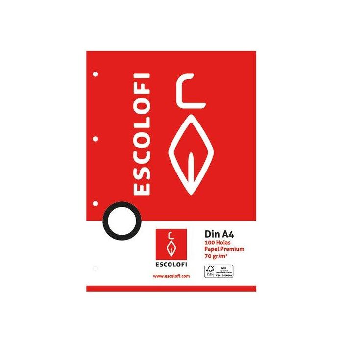 Recambio Escolofi A4 100H 70Gr 4 Taladros Cuadric.6X6 C/Margen