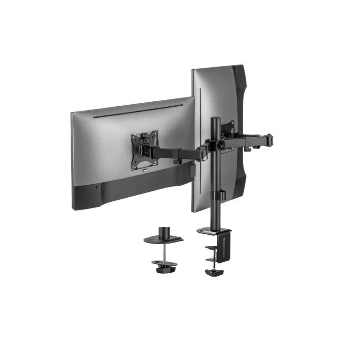 AISENS - SOPORTE DE MESA ECO GIRATORIO E INCLINABLE PARA 9KG (3 PIVOTES, 2 BRAZOS) DE 17-32, NEGRO