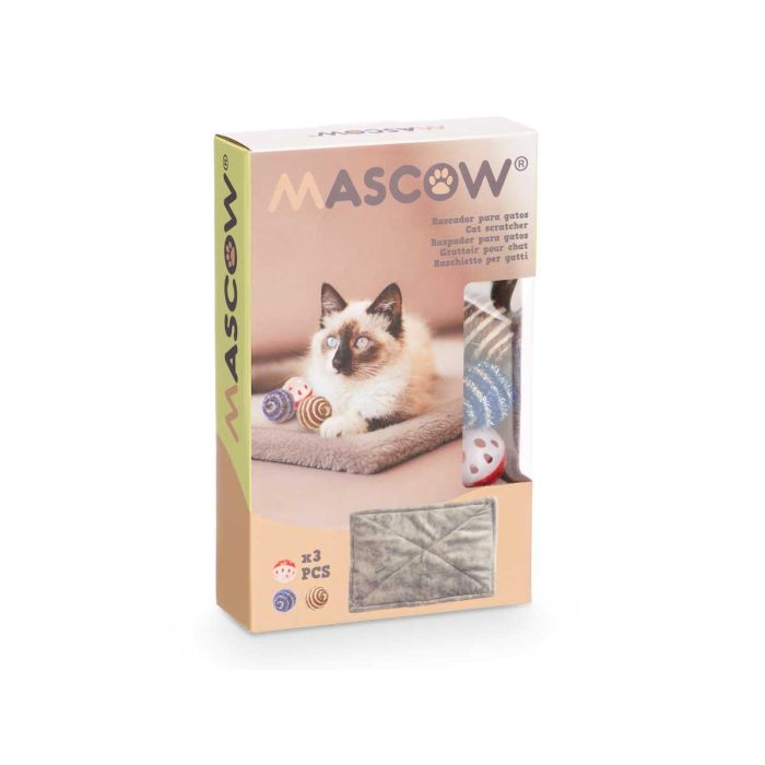 Alfombra para Mascota Mascow con 3 Bolas - 19x31x6.5 cm, Gris, Poliéster y Sisal (12 Unidades) 1 Alfombra para Mascota Mascow con 3 Bolas - 19x31x6.5 cm, Gris, Poliéster y Sisal (12 Unidades) 1