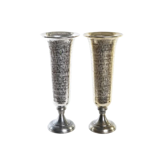 DKD Home Decor Jarrón Moderno de Aluminio Dorado Plateado 20x51x20 cm (Set de 2)