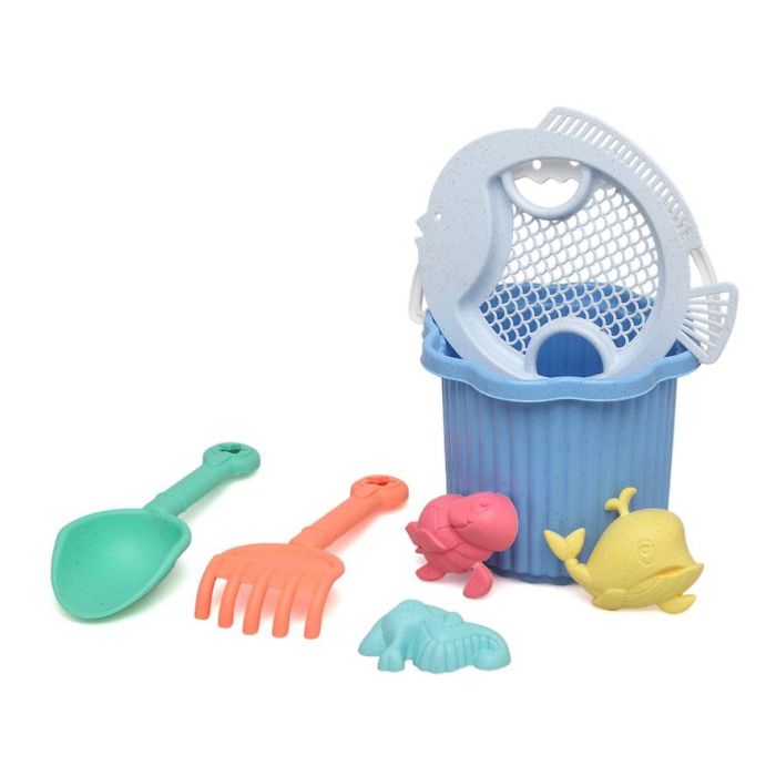 KioKids Set De Cubo De Playa Azul Para Bebés Con 7 Piezas En Polipropileno Y Trigo