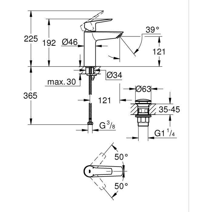 Mezclador monomando de lavabo - GROHE Start - 235752432 - Negro mate - Talla M - Caño mediano - Ahorro de agua 2