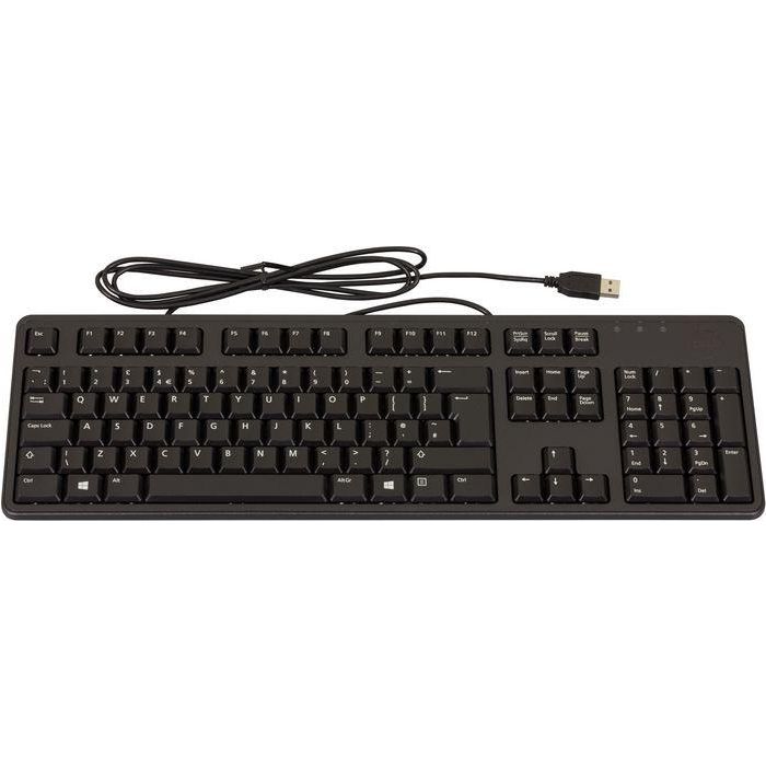 Dell Wired USB desktop keyboard with QWERTY layout, 104 keys, ergonomic design, and quiet key operation. Dell Wired USB desktop keyboard with QWERTY layout, 104 keys, ergonomic design, and quiet key operation.