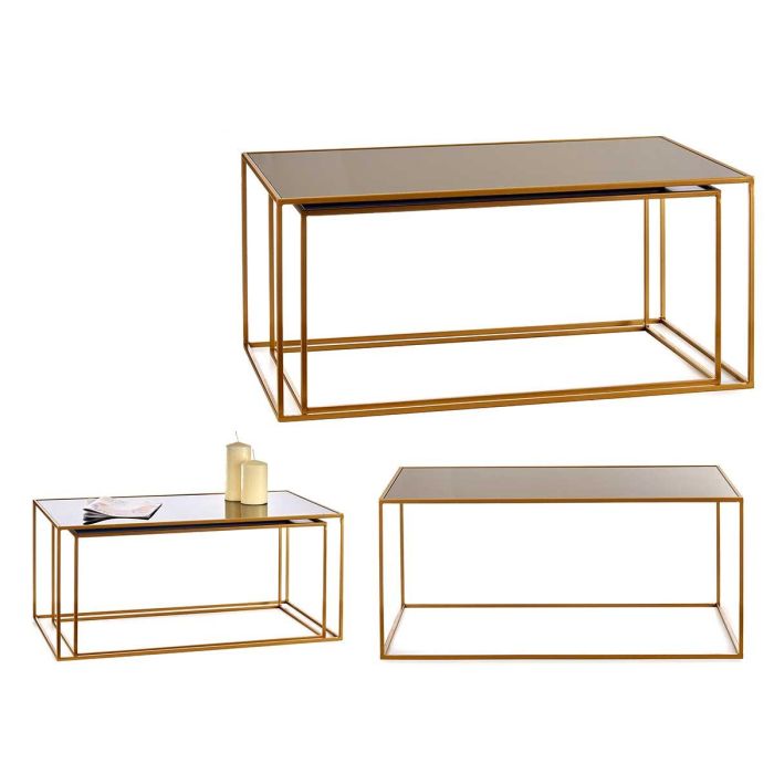 Set 2 Mesas Rectangulares Negro Oro Giftdecor 55x40x90 cm - Cristal y Metal Set 2 Mesas Rectangulares Negro Oro Giftdecor 55x40x90 cm - Cristal y Metal