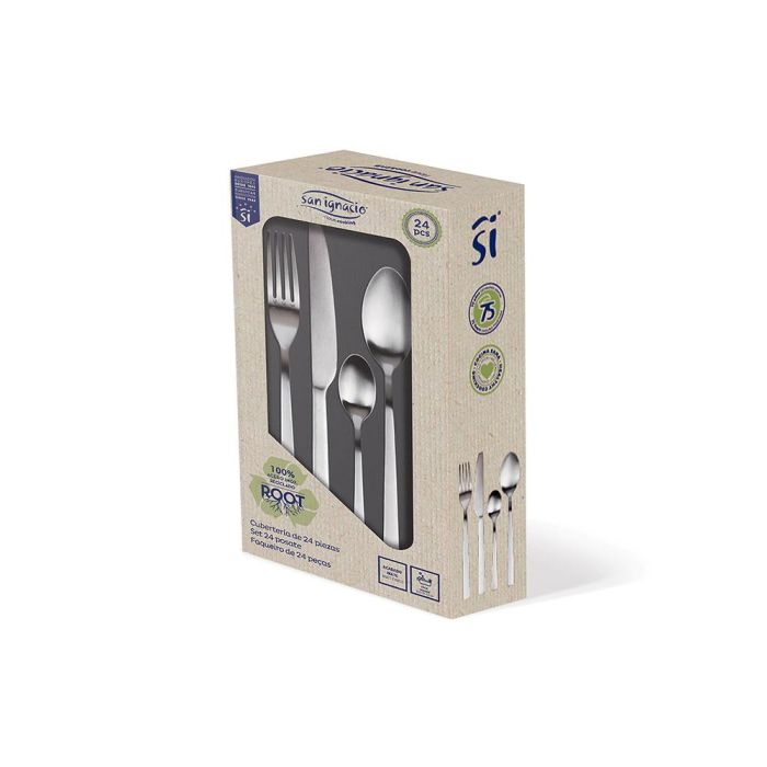 Set 24 unid. cuberteria de acero inoxidable reciclado mate root sg7770 san ignacio 1