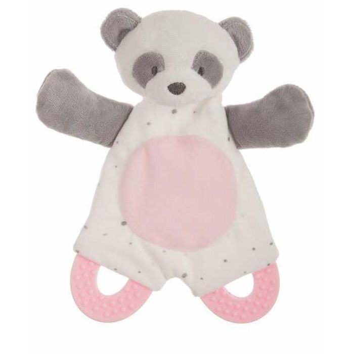 Creaciones Llopis Dou-Dou Bebé Panda Rosa con Sonajero, Mordedor y Textura Celofán 20 cm para Bebés +0 Meses