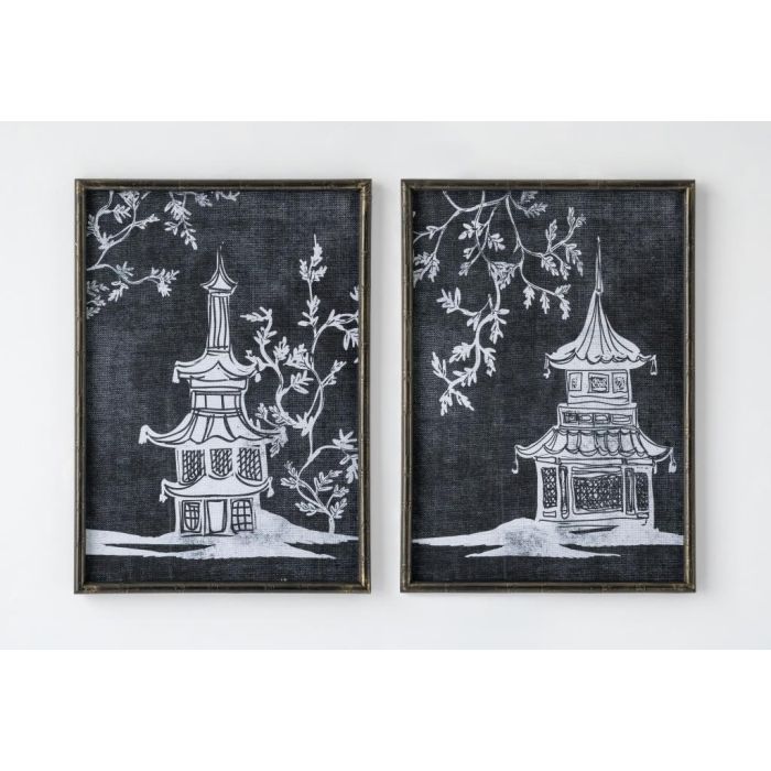 Cuadro Oriental DKD Home Decor Negro Blanco 2.8 x 70 x 50 cm (2 Unidades)