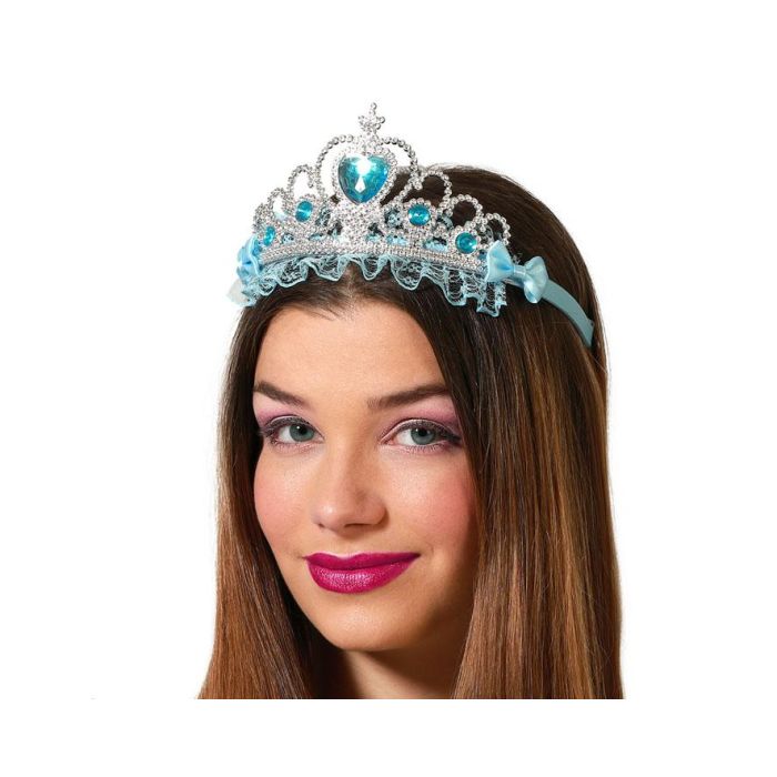 Tiara Azul de Princesa con Brillantes para Mujer Adulta - Ideal para Fiestas de Fantasía y Eventos Especiales