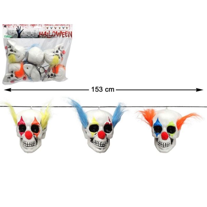 Guirnalda Halloween con Calaveras de Payaso 153 cm - Decoración Macabra para Fiestas