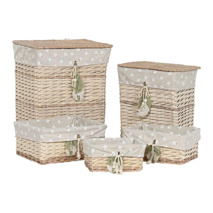 Cesta Ropa Basicos DKD Home Decor Natural Verde 35 x 55 x 47 cm Set de 5 1