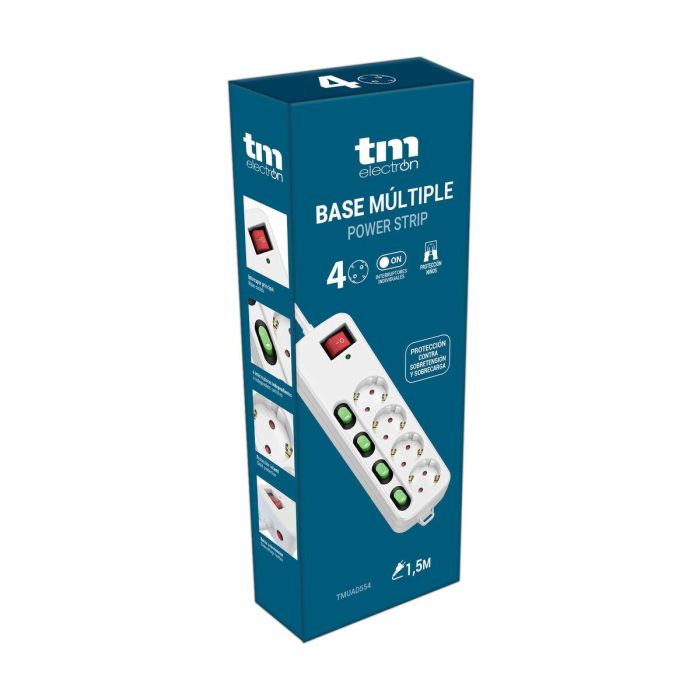Regleta Enchufes 4 Tomas sin Interruptor TM Electron TMUAD554 Blanco 3680 W (1,5 m) 1