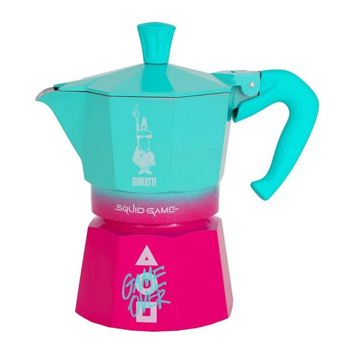 Bialetti Squid Game Cafetera Italiana Azul Rosa Aluminio 3 Tazas Moka Express 1