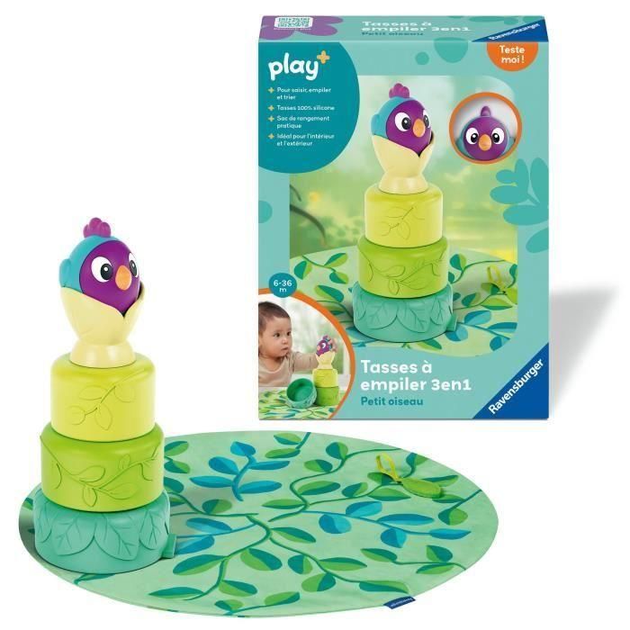 Ravensburger -PLAY + - Vasos apilables 3 en 1 pajarito - A partir de 6 meses - Versión francesa - 34007 1 Ravensburger -PLAY + - Vasos apilables 3 en 1 pajarito - A partir de 6 meses - Versión francesa - 34007 1