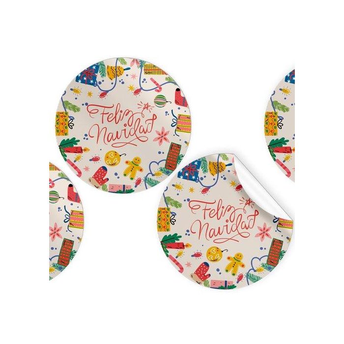 Etiquetas Regalo Adh. Rollo 250 Uds. Redondas Ø 40 Navidad Feliz Navidad Detalles