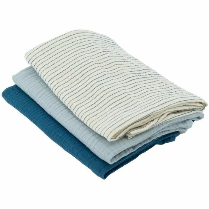 Domiva Set de 3 Arrullos de Bambú DOM3700948338612 - 1 Estampado + 2 Liso - Azul Índigo - 60x60 cm