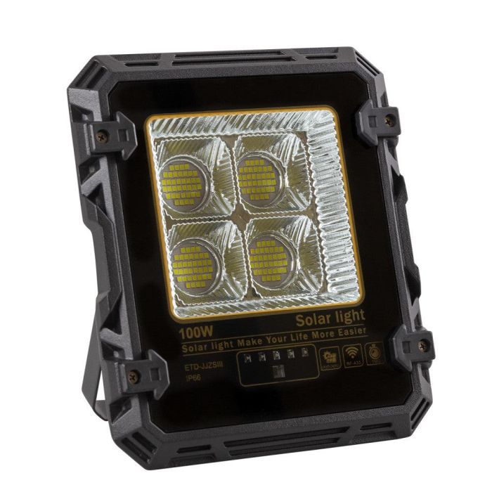 Proyector LED Solar 100W Exterior IP65, Batería de Litio y Control Remoto. Sensor Luz Automático. Ref: 1916-FLSOL-100W-CW 2