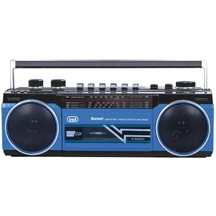 Trevi RR 501 BT Radio Personal Analógica con Reproductor de Cassette, USB, MP3, SD, FM/MW/SO, Altavoces, Negro y Azul