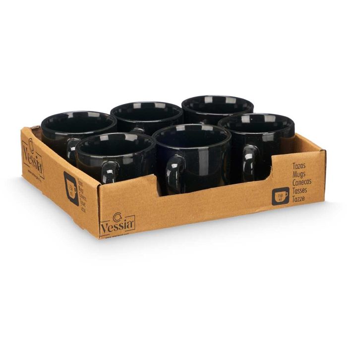 Vessia Taza Cafe Negro 150 ml Cerámica Loza Acabado Brillo Medidas 10x7x7 cm (Set de 24) 2