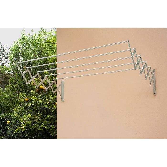 Fepre Tendedero de pared de aluminio con 2 brazos extensibles y 5 varillas, 120 cm 0 Fepre Tendedero de pared de aluminio con 2 brazos extensibles y 5 varillas, 120 cm 0
