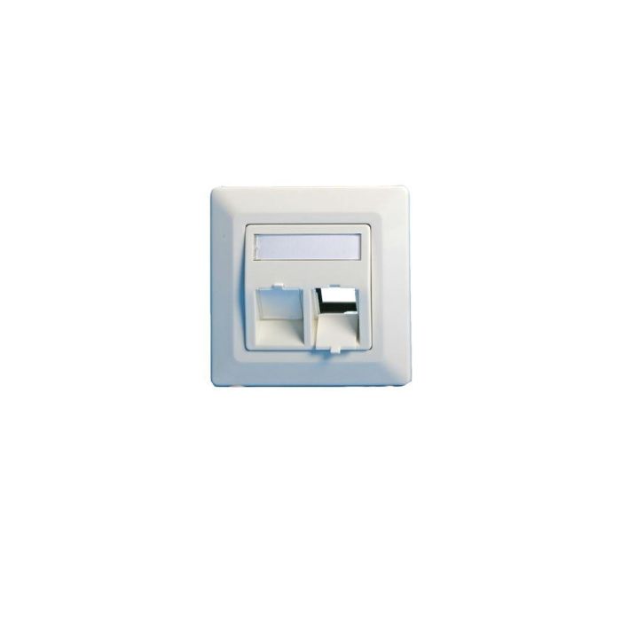 Lanview Placa de Pared Angulada Doble Toma RJ45 Keystone Flip Blanca EURO para Reducir Profundidad Caja, Ventana ID Etiqueta, Aleación Zinc