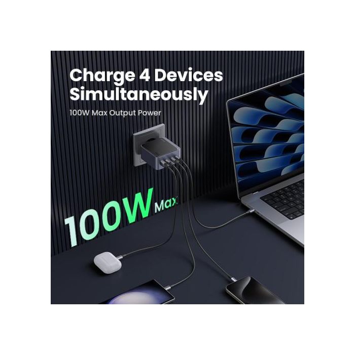 Ugreen 35043 Nexode S 100W Cargador Rápido GaN Gris con 4 Puertos USB para Portátil, Móvil, Tablet 1