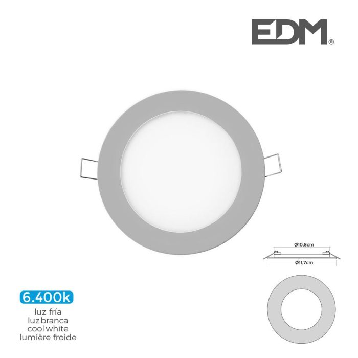 Edm Downlight LED Empotrable Redondo 6W Luz Fría 6400K Cromo ø11,7 cm 1