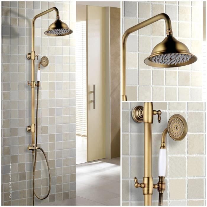ROUSSEAU Columna de ducha sin grifo Retro bronce antiguo 1 ROUSSEAU Columna de ducha sin grifo Retro bronce antiguo 1