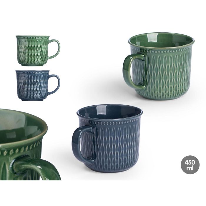 Vessia Tazón de Desayuno de Cerámica Loza 450 ml Surtido 2 Colores Oscuros (Azul/Verde) (24 Unidades)