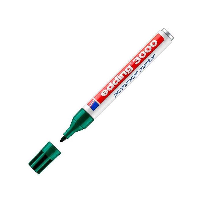 Edding Marcador Permanente 3000 Punta Redonda 1.5-3mm Verde (10 Unidades) Resistente al Agua Papel Cartón Metal Plástico Vidrio (10 Unidades)