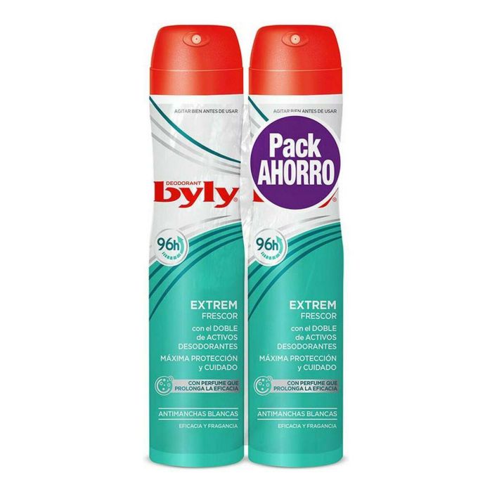 Byly Desodorante Spray Hombre Extrem Frescor 96H Protección Anti-Manchas, Doble Activos y Frescura Prolongada Lote 2 x 200 ml Byly Desodorante Spray Hombre Extrem Frescor 96H Protección Anti-Manchas, Doble Activos y Frescura Prolongada Lote 2 x 200 ml