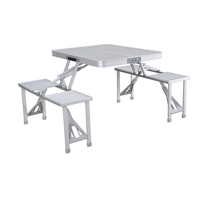 Marbueno Set Mesa y 4 Asientos con Agujero Sombrilla Plegable Aluminio Gris Camping y Playa 136X85X67 cm 10439 0 Marbueno Set Mesa y 4 Asientos con Agujero Sombrilla Plegable Aluminio Gris Camping y Playa 136X85X67 cm 10439 0