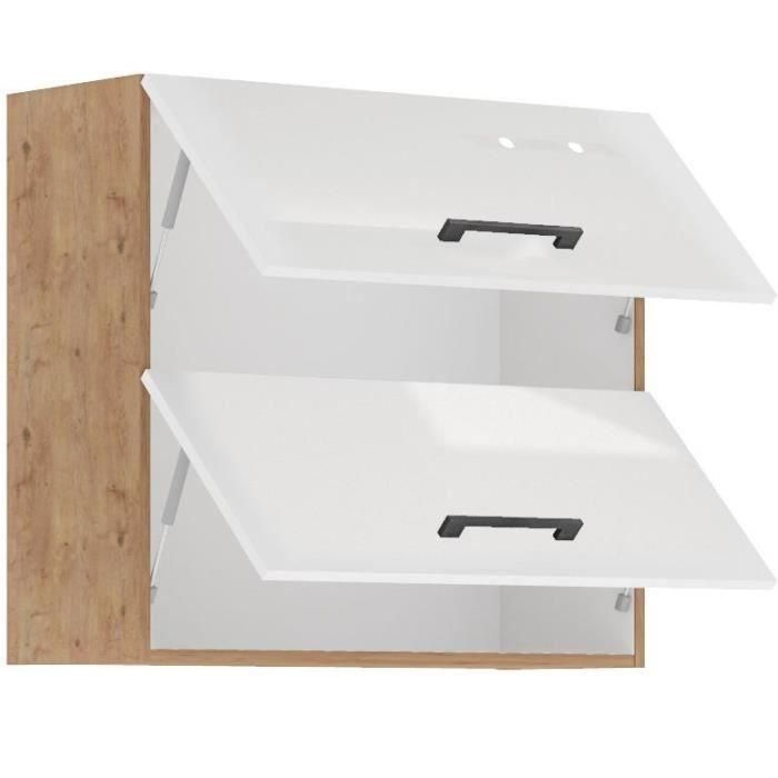 Rock ROCK80GUWH Mueble Columna 80 cm con 2 Puertas Basculantes, Acabado Roble Lancelot y Melamina Blanco Brillo 1 Rock ROCK80GUWH Mueble Columna 80 cm con 2 Puertas Basculantes, Acabado Roble Lancelot y Melamina Blanco Brillo 1