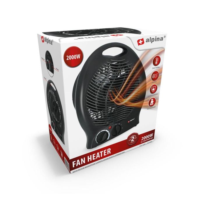 Calefactor compacto negro, 2000 W 21 x 12,5 x 26 cm 2 Calefactor compacto negro, 2000 W 21 x 12,5 x 26 cm 2