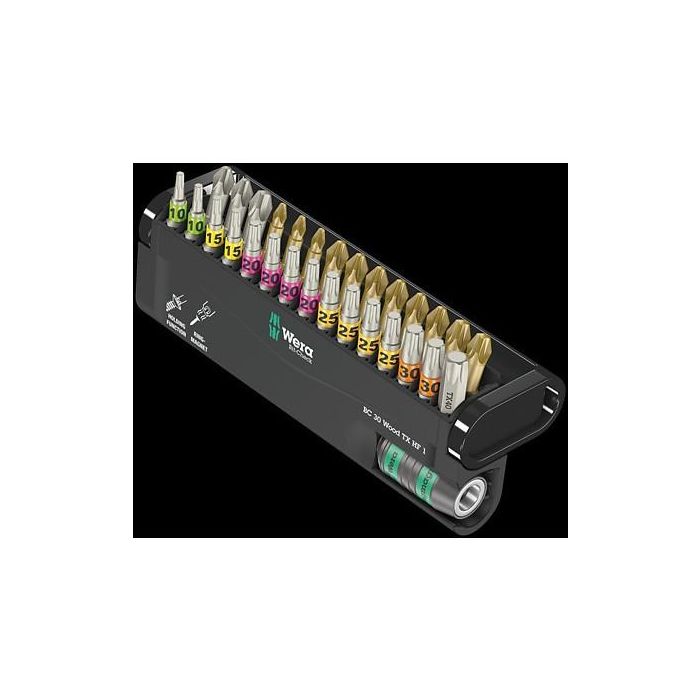 Wera 05057436001 Bit-Check 30 Wood. Juego de 29 puntas Phillips, Pozidriv y Torx. Con unidad de 1/4" 1