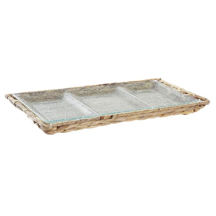 DKD Home Decor Bandeja Básicos de Cristal y Fibra Transparente y Natural para Decoración del Hogar - 42x20x3.5 cm DKD Home Decor Bandeja Básicos de Cristal y Fibra Transparente y Natural para Decoración del Hogar - 42x20x3.5 cm