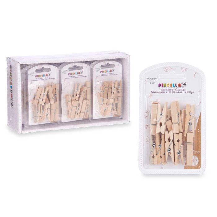 Set 12 Pinzas Madera Natural Med Pincello 7X12CM (24 Unidades) 2 Set 12 Pinzas Madera Natural Med Pincello 7X12CM (24 Unidades) 2