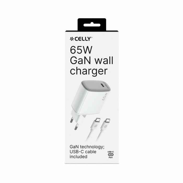 Cargador de Pared Celly UPTC1USBC65WCTC Blanco 1 Cargador de Pared Celly UPTC1USBC65WCTC Blanco 1