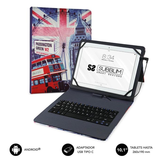 SUBBLIM funda de tablet con teclado usb KEYTAB USB 10,1" England