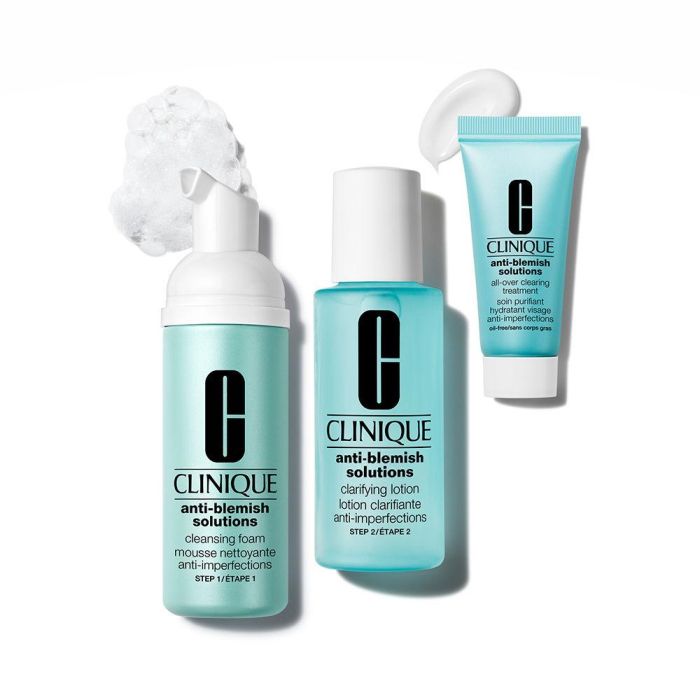 Clinique Anti-Blemish Solutions 3-Step Skin Care System Estuche 3 Piezas - Limpiadora, Exfoliante y Tratamiento para Imperfecciones