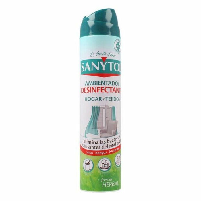 Sanytol Ambientador desinfectante para hogar y tejidos, elimina olores, spray 300 ml. Elimina bacterias, hongos y virus.